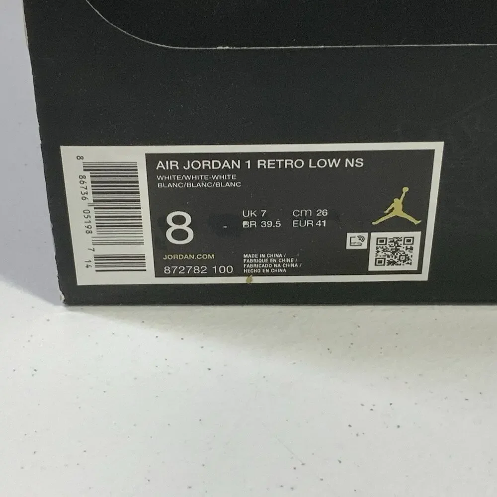 Air Jordan 1 Retro Swooshless Low Triple White 872782 100 Size 8 Men Leather